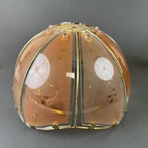Vintage 1980's Peach Pink Glass Lamp Shade 9.5" Gold Filigree Brass Frame